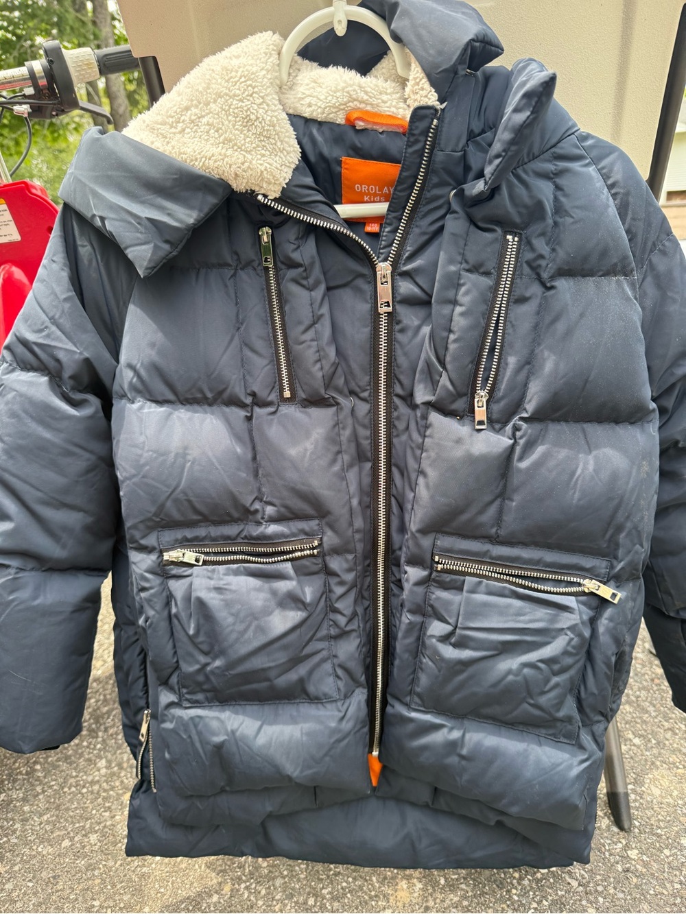 OLAY Kids Navy Jacket with Orange Lining and Sherpa Trim